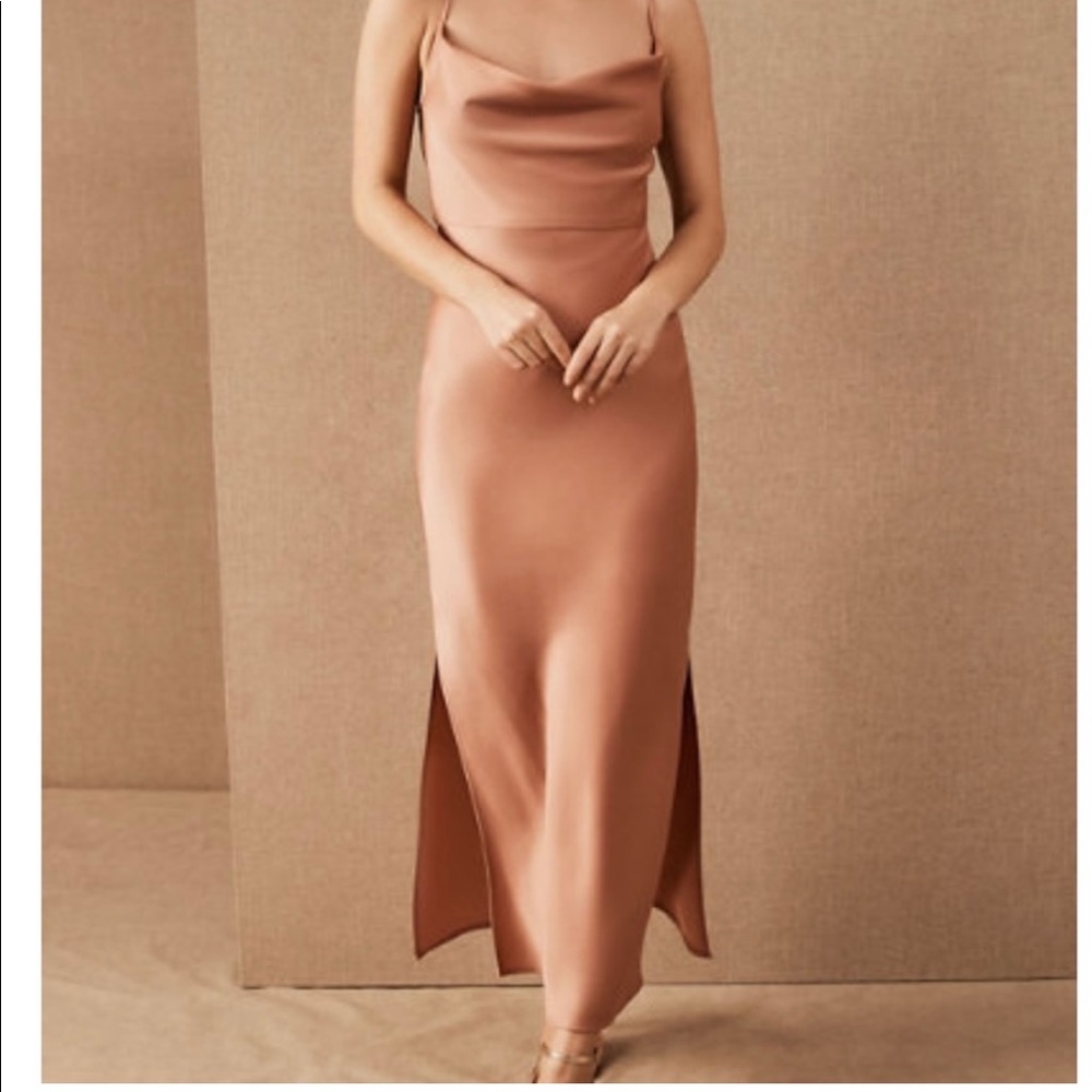 BHLDN Cali Satin midi dress in Sedona Sunset